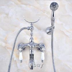 Polished Chrome Clawfoot Bath Tub Faucet with Handshower Wall Mount fna745