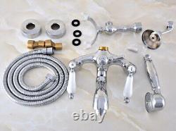 Polished Chrome Clawfoot Bath Tub Faucet with Handshower Wall Mount fna745