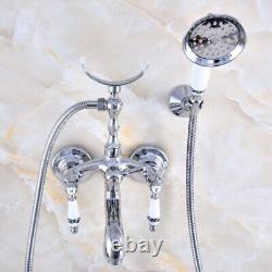 Polished Chrome Clawfoot Bath Tub Faucet with Handshower Wall Mount fna753