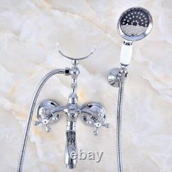 Polished Chrome Clawfoot Bath Tub Faucet with Handshower Wall Mount fna764