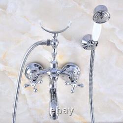 Polished Chrome Clawfoot Bath Tub Faucet with Handshower Wall Mount fna765