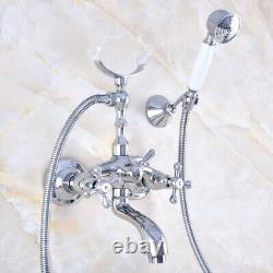 Polished Chrome Clawfoot Bath Tub Faucet with Handshower Wall Mount fna765