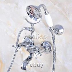 Polished Chrome Clawfoot Bath Tub Faucet with Handshower Wall Mount sna722
