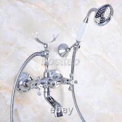 Polished Chrome Clawfoot Bath Tub Faucet with Handshower Wall Mount sna722
