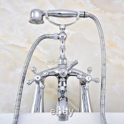Polished Chrome Deck Mount Clawfoot Bath Tub Faucet Set Handheld Shower atf753