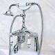 Polished Chrome Deck Mount Clawfoot Bath Tub Filler Faucet Withhand Shower Sprayer
