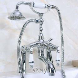 Polished Chrome Deck Mount Clawfoot Bath Tub Filler Faucet WithHand Shower Sprayer