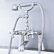 Polished Chrome Deck Mounted Clawfoot Bath Tub Faucet Tap With Handheld Shower