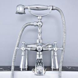 Polished Chrome Deck Mounted Clawfoot Bath Tub Faucet Tap with Handheld Shower