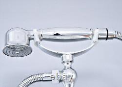 Polished Chrome Deck Mounted Clawfoot Bath Tub Faucet Tap with Handheld Shower