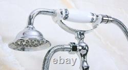 Polished Chrome Deck Mounted Clawfoot Bath Tub Faucet With Handheld Shower