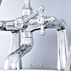 Polished Chrome Deck Mounted Clawfoot Bath Tub Faucet With Handheld Shower