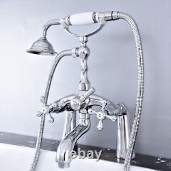 Polished Chrome Deck Mounted Clawfoot Bath Tub Faucet with Hand Shower Spray