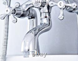 Polished Chrome Deck Mounted Clawfoot Bath Tub Faucet with Hand Shower Spray