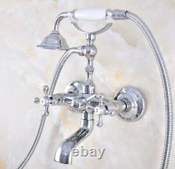 Polished Chrome Wall Clawfoot Tub Mounted Faucet With Hose & Hand Spray