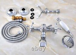 Polished Chrome Wall Clawfoot Tub Mounted Faucet With Hose & Hand Spray