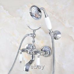 Polished Chrome Wall Mount Clawfoot Bath Tub Faucet with Hand Shower Mixer Tap