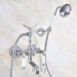 Polished Chrome Wall Mount Clawfoot Bath Tub Faucet with Hand Shower Mixer Tap