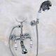 Polished Chrome Wall Mounted Clawfoot Bath Tub Faucet Tap With Handheld Shower