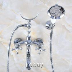 Polished Chrome Wall Mounted Clawfoot Bath Tub Faucet Tap with Handheld Shower