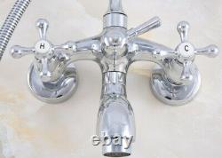Polished Chrome Wall Mounted Clawfoot Bath Tub Faucet Tap with Handheld Shower