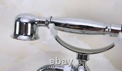 Polished Chrome Wall Mounted Clawfoot Bath Tub Faucet with Handheld Shower Zna217