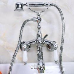 Polished Chrome Wall Mounted Clawfoot Bath Tub Faucet with Handheld Shower Zna219
