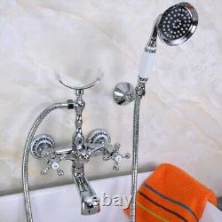 Polished Chrome Wall Mounted Clawfoot Bath Tub Faucet with Handheld Shower Zna224