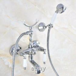 Polished Chrome Wall Mounted Clawfoot Bathroom Tub Faucet with Handshower Qna712