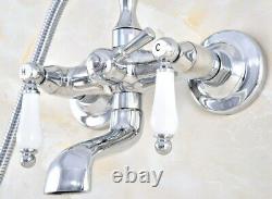Polished Chrome Wall Mounted Clawfoot Bathroom Tub Faucet with Handshower Qna712
