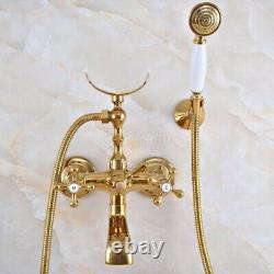 Polished Gold Brass Clawfoot Bath Tub Faucet WithHand Shower Mixer Tap Wall Mount