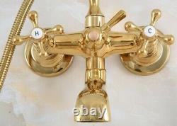Polished Gold Brass Clawfoot Bath Tub Faucet WithHand Shower Mixer Tap Wall Mount