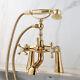Polished Gold Deck Mount Clawfoot Bath Tub Faucet With Hand Shower Mixer Tap