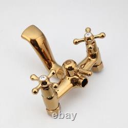 Polished Gold Deck Mount Clawfoot Bath Tub Faucet with Hand Shower Mixer Tap