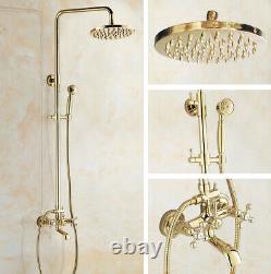 Polished Golden Brass Bathroom Rain Shower Faucet Set Bath Tub Mixer Tap 2gf342