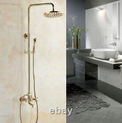 Polished Golden Brass Bathroom Rain Shower Faucet Set Bath Tub Mixer Tap 2gf342
