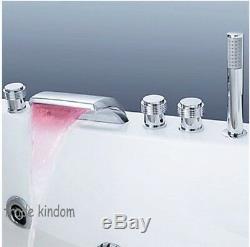 RE LED 5 PCs Chrome Bathtub Deck Mount Waterfall Mixer Taps Shower Faucet Set