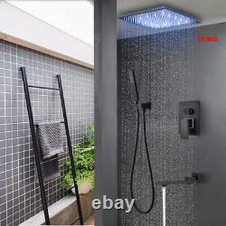 Rainfall Bath Shower Head Faucet Set 16LED Black Hand Spray Tub Spout Mixer Tap