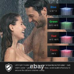 Rainfall Bath Shower Head Faucet Set 16LED Black Hand Spray Tub Spout Mixer Tap