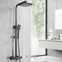 Rainfall Bathroom Bathtub Shower Set Black Thermostatic Mixer Tap Hand Shower UK