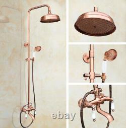 Red Copper Bathroom Tub Shower Faucet Set 8 Rain Shower Head with Hand Shower