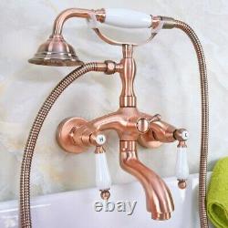 Red Copper Bathroom Wall Mounted Bath Tub Clawfoot Faucet With Handheld Shower