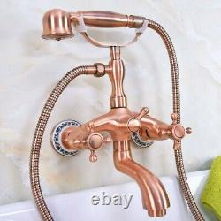 Red Copper Wall Mount Clawfoot Bathtub Tub Faucet withHand Shower Spray Tap Zna324