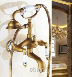 Retro Antique Brass Bathroom Faucet Set Tub Handheld Shower Mixer Tap Kit 2tf310