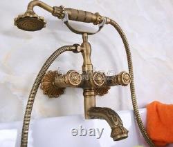 Retro Antique Brass Clawfoot Bath Tub Faucet with Handshower Wall Mount sna223