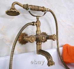Retro Antique Brass Clawfoot Bath Tub Faucet with Handshower Wall Mount sna223
