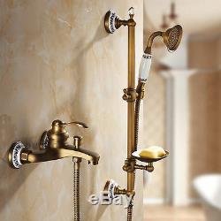 Retro Brass Bath Faucet Wall Mounted Handheld Slide Shower Sprayer Tub Mixer Tap