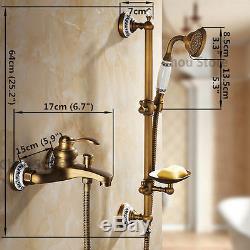 Retro Brass Bath Faucet Wall Mounted Handheld Slide Shower Sprayer Tub Mixer Tap