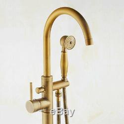 Retro Brass Floor Mount Tub Filler Faucet Free Standing Bath Tap Shower Mixer