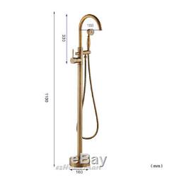 Retro Brass Floor Mount Tub Filler Faucet Free Standing Bath Tap Shower Mixer